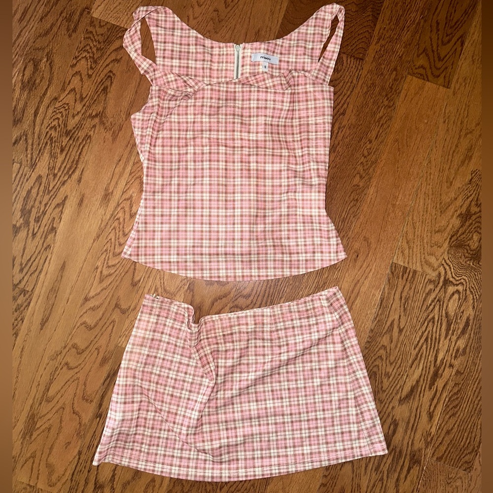 Miaou plaid mini skirt and top set